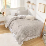 Andency Tan Gingham Comforter Set FULL79X90INCH, Brown Checkered Grid Plaid B.... Fixed Price $87.45.