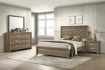 5PC Light Brown Queen Size Panel Chevron-pattern Bedroom Furniture Set. Fixed Price $1399.99.