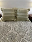 Waverly Green & White Garden Striped Euro Shams With Piping Made Usa 33X32. Fixed Price $23.96.