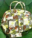 Vtg Sign Vera Bradley Quilt Cot "cocoa Moss" Pockets Weekender Adj Strap Zip Bag. Fixed Price $130.00.