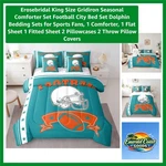 King Size Sports Fan Bedding Set - Comforter, Sheets, And Throw Pillows Included. Fixed Price $50.99.