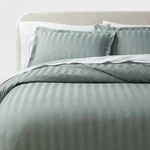 Threshold Duvet Cover Set Cotton Damask Striped, Light Teal Green, King. Fixed Price $31.99.