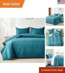 Chic Teal Twin Quilt Set - Soft And Durable Bedding For Modern Minimalist Rooms. Fixed Price $68.89.