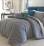 Queen Vue Avery Pleated Embroidered Overstuffed 3-PC Comforter & Std Sham Set. Fixed Price $149.00.