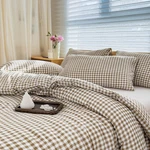 Queen Comforter Set, Tan Gingham Bedding Sets, Brown Grid. Fixed Price $79.99.