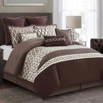 10 Piece Bag Comforter Set Bedding, Skirt, Shams, California King Brown. Fixed Price $116.95.