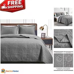 Chic Grey Coin Pattern Coverlet Set Cal King Lightweight All-season Bedding. Fixed Price $76.99.