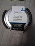 Mainstays Coaster Set Stainless Steel With Holder 6 Pieces Padded Back. Fixed Price $12.00.