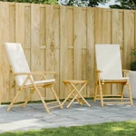3-PIECE Folding Bistro Set Bamboo W/ Cream Cushions Round Table Chairs. Fixed Price $315.73.