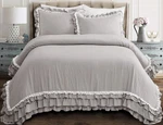 Lush Cor Ella Shabby Queen Bedspread Set Light Gray Ruffled Lace Trim. Fixed Price $34.99.
