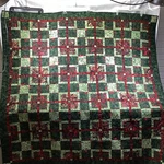 Patchwork Christmas Red Green Contemporary Long Arm Quilted Windowpane. Fixed Price $80.00.