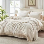 7-PIECE King Comforter Set, Beige Boho Tassel Bedding With Sheets. Fixed Price $108.99.