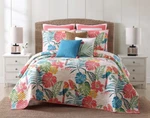 Tropical Comforter Set Queen Floral Cotton Quilt Sham Pink Blue Green Bedding. Fixed Price $105.75.