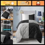 Reversible Geometric Comforter Set - Cozy Down Alternative Bedding, Twin Xl, Bla. Fixed Price $60.99.