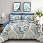 Blue Comforter Set Queen Size, 7 Pieces Bohemian Damask Soft Light. Fixed Price $77.99.