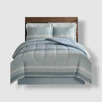 Lanwood Home Blue White Austin Stripe/solid Reversible Queen 8 Pc.comforter Set.. Fixed Price $27.00.