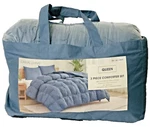 Casual Living Zuri Mega Puff 3-PC Reversible Comforter Set, Queen Blue 90"X92". Fixed Price $50.00.