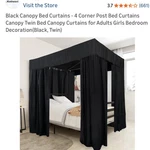 Joyreap Twin Size 4 Corner Post Canopy Curtain Black Gray-blue Solid Bedroom. Fixed Price $20.00.