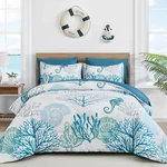 Coastal Set Queen, Beach Themed COMFORTER,7 Pieces Ocean Nautical Seaw. Fixed Price $79.99.