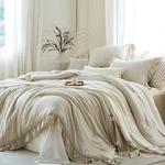 Beige Ruffle Comforter King, Pre-washed Shabby Chic Bedding Set, Lightweight. Fixed Price $88.71.