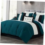 Loft 8-PIECE Comforter Set Luxury Striped Bedding Queen Teal/black/white. Fixed Price $120.88.