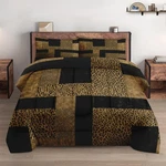 3-PIECE Full Size Comforter Set With 2 Pillowcases Leopard Geometric Gold Bedd. Fixed Price $74.99.