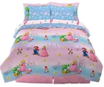 New 7 Piece Super Mario Princess Peach Reversible Queen Comforter And Sheet Set. Fixed Price $99.89.