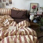 Retro Striped Duvet Cover Set Queen 100% Natural Cotton 3-PIECE Vintage Red.... Fixed Price $89.95.
