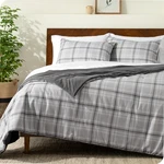 Ultra-soft Queen Comforter Set Goose Down Alternative, Tartan Plaid/grey. Fixed Price $109.99.