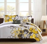 Mi Zone Duvet Cover 4 Pc Set Allison Floral Full/queen Yellow/white/gray - New. Fixed Price $59.00.
