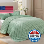 Bedsure Velvet Fleece Comforter Set Queen Sage Green Lightweight Quilted Bedding. Fixed Price $62.38.