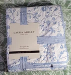 Laura Ashley Twin Quilt & Sham Set Cotton Blue Floral Country Farm Spring Style. Fixed Price $89.95.