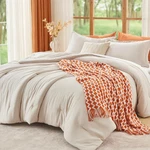 Queen Size Comforter Set Beige, 3 Piece Solid Bedding All Seasons, Warm Down. Fixed Price $56.70.