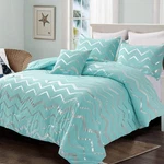 Aqua Comforter Set Queen Size Metallic Teal And Silver Bed 4 Piece Sof. Fixed Price $50.99.