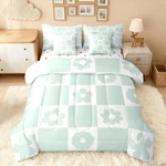Cute Florals Checked Twin Comforter Set With Sheets Kids Boys Girls Pow D.... Fixed Price $41.20.