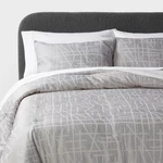 3PC Full/queen Luxe Jacquard Comforter And Sham Set Light Gray - Threshold. Fixed Price $31.99.