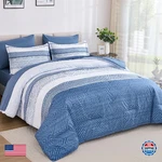 Drucon 7 Piece Striped Comforter Set Queen Size Light Blue Bed In Bag, Soft Mi. Fixed Price $94.29.