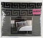 London Fog Flocked Hem 4 Piece Queen Size Sheet Set Greek Key Pattern Gray Black. Fixed Price $55.00.