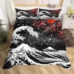 Japanese Wave Bedding Set - Size Kids Cherry Twin(no Comforter) Red Black. Fixed Price $48.39.
