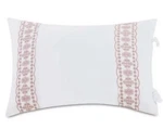 Pioneer Woman 2PC King Pillow Sham Set White /coral Trim Both Sides Ties Euc. Fixed Price $29.72.