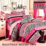 Safari Jungle Queen Pink Black Zebra Stripe Teen Girl Chic Bedding Comforter Set. Fixed Price $69.99.