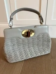 Bvlgari Isabella Rossellini Taupe Top Handle Elegant Ruched Bag Gold Turn-lock. Fixed Price $250.00.