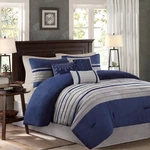 Madison Park 7-PIECE Comforter Set Faux Suede Design, Striped Accent, All Season. Fixed Price $155.99.