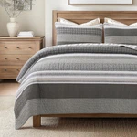 Madrona Twin Quilt Set - Modern Brown & Gray Striped Bedding For Boys. Fixed Price $129.99.