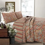 Beautiful Chic Rich Brown Copper Grey Blue Yellow Scroll Leaf Soft Quilt Set. Fixed Price $156.32.