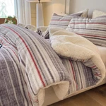 Cozy Striped Sherpa Comforter Set Twin Size Grey Red Fleece 2PCS. Fixed Price $133.99.