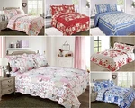 New Single Double King Quilted Bedspread Comforter Blue Pink Shams Floral Luxury. Fixed Price $36.21.