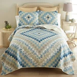 Donna Sharp Blue Diamond Patchwork Country Cottage Queen 3 Pc Quilted Bed Set. Fixed Price $120.00.