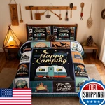 Manfei Camper Happy Camping Comforter Set Kinggeometric Plaid Patchwork Bedding. Fixed Price $110.36.
