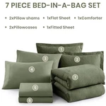 Monbix Comforter Sets 7 Pieces, Green Bed With Full (80X90)- Olive. Fixed Price $55.00.